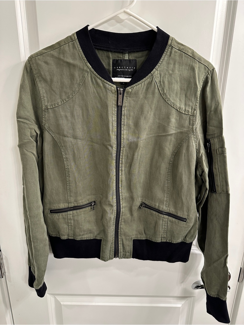 Sanctuary Olive Bomber Jacket with Black Trim - women’s large